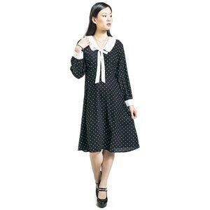 Timeless London Black & White Polka Dot Bow Front Dress Rockabilly 8/M
